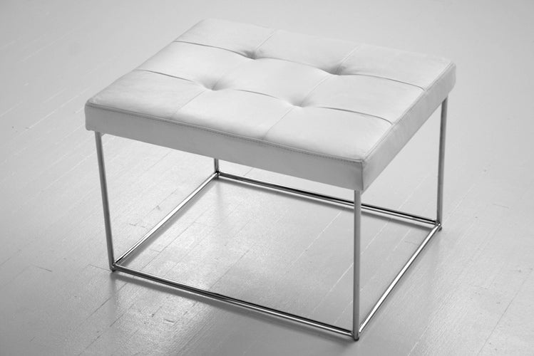 Small Tufted White Leather Bench 8
