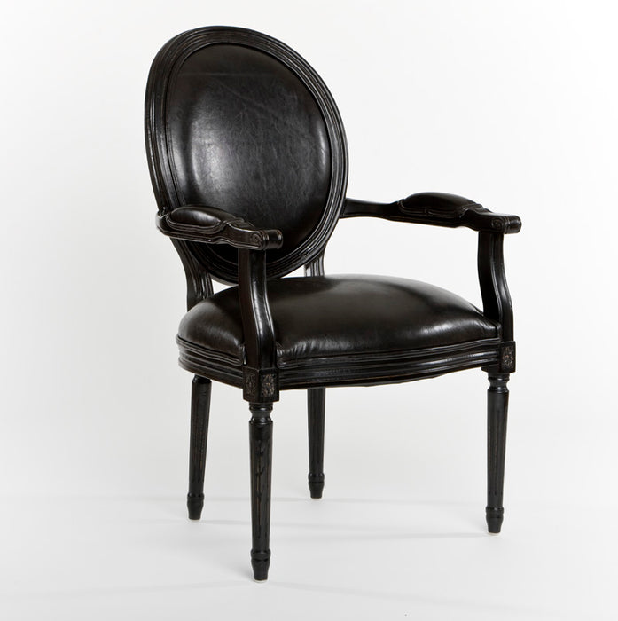 Black Leather Oval Louis Arm Chair 9