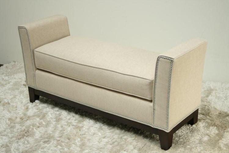 Cream Upholstered Bench with Nailhead Trim 1