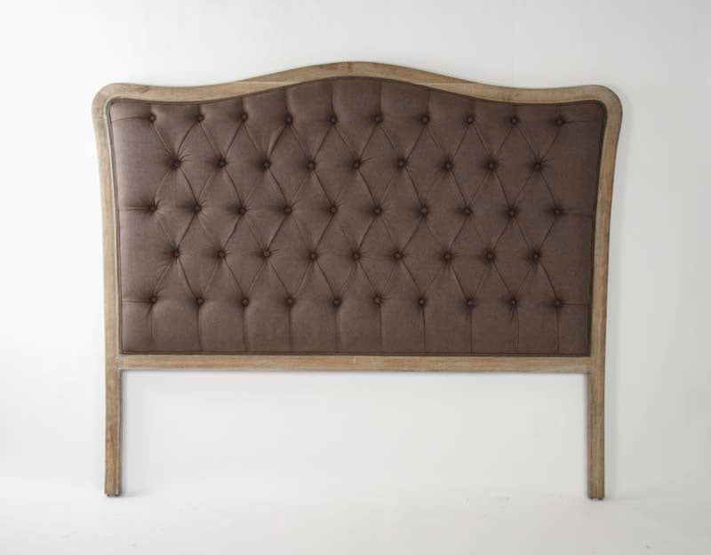 Maison Limed Grey Oak Tufted Queen Headboard in Aubergine Linen 9