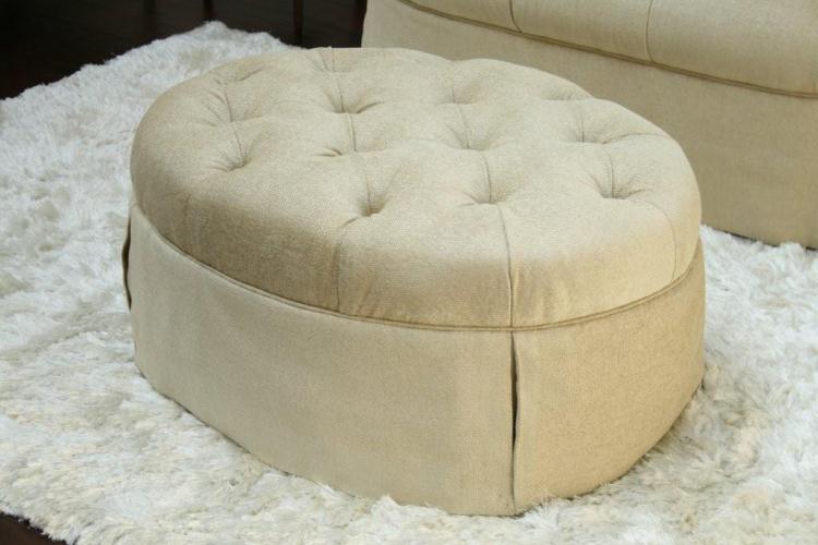 Beige Tufted Oval Ottoman with Skirt 1
