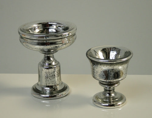 Set of 2 Antiqued Mercury Glass Pedestal Bowls 8