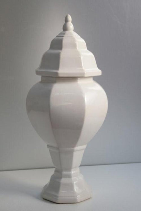 White Shanghai Ceramic Urn with Lid 4