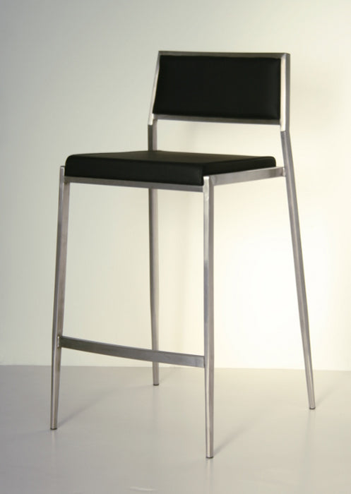 Black Leather and Brushed Stainless Steel Counter Chair