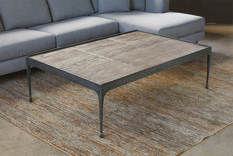 CT278 Hammered Iron Coffee Table with Reclaimed Pine Base