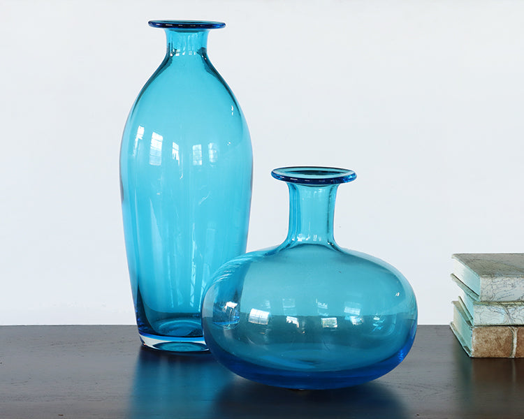 Set of 2 Blue Glass Decanters