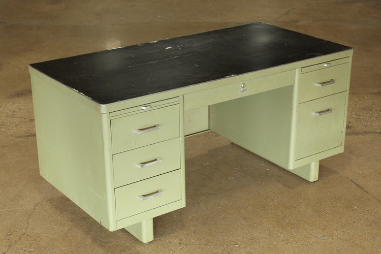 Green Metal Desk With Black Top