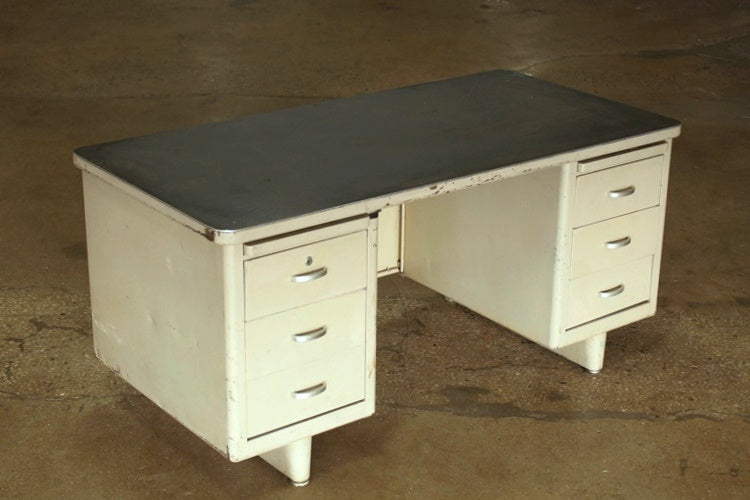 Beige Metal Desk With Gray Top