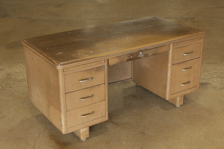 Brown Metal Desk With Woodgrain Metal Top