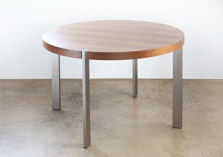 Round Walnut Dining Table with Stainless Steel Legs