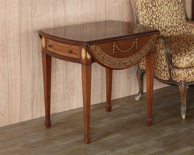 Floral Medallion Pembroke End Table, 20th Century