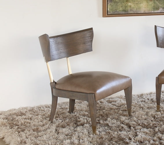 LC180 - Taupe Leather and Brass Lounge Chair