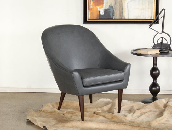 Grey Leather Midcentury Modern Lounge Chair