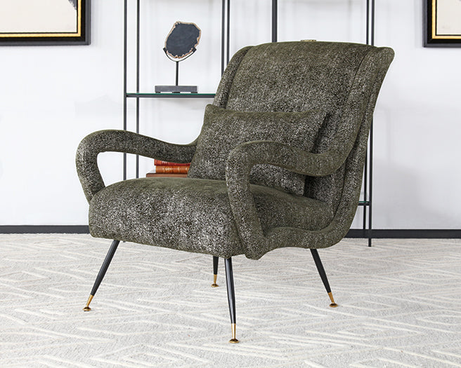 LC303 - Dappled Green Lounge Chair with sculpted Arms