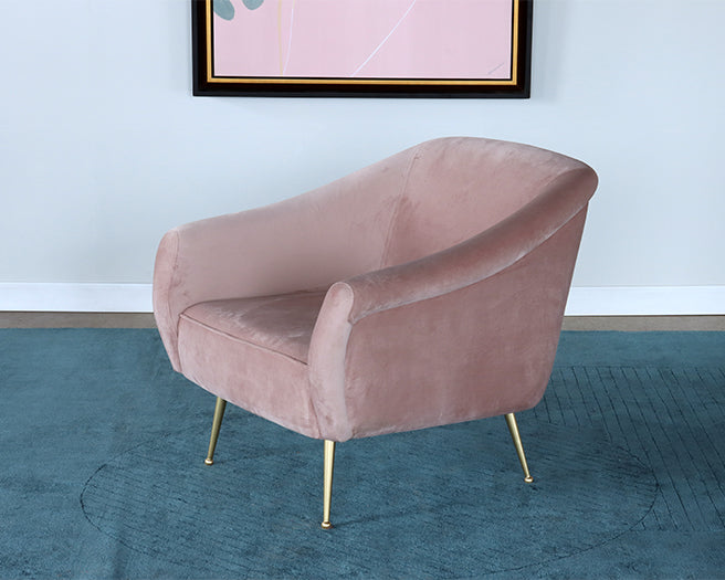 Blush Velvet Lounge Chair with Brushed Gold Legs