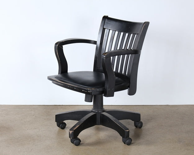 Black Wooden Rolling Desk Chair with Arms