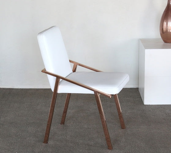 White Leather Side Chair with Polished Rose Gold Frame