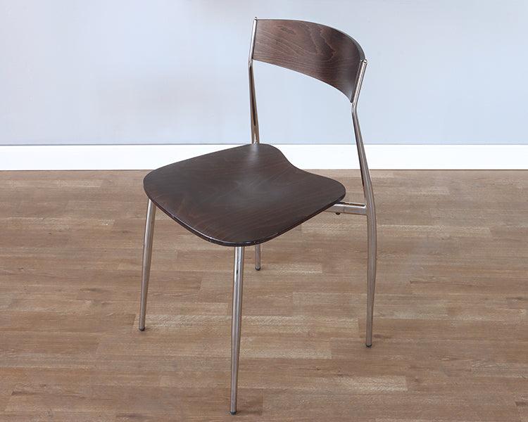 Dark Wood & Chrome Leg Side Chair