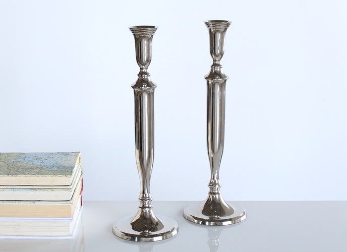 SCAN37 Pair of Nickel Aluminum Candleholders