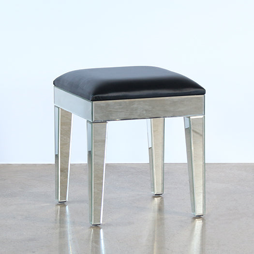 Mirrored Stool With Black Seat