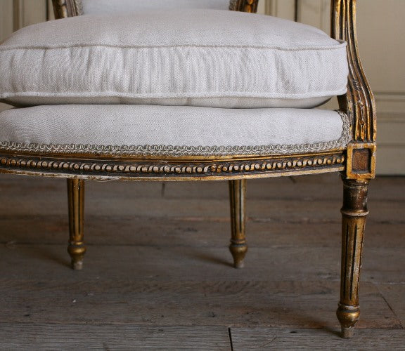 Vintage Louis XVI Gilt Upholstered Round Back Arm Chair 3 1