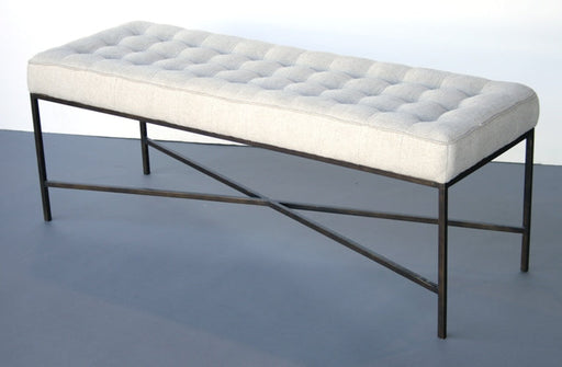 Jonathan Bench in Antique Bronze with Stone Linen Upholstery 8