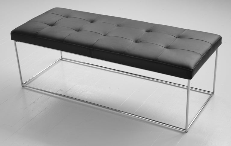 Tufted Black Leather Bench 9
