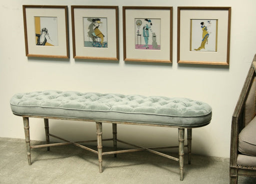 Antique Teal Tufted Bench 1