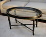 Black Lacquer and Gold Gilt Oval Coffee Table with Glass Top 3 7