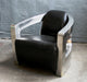 Black Leather Club Chair with Curved Metal Arms 8