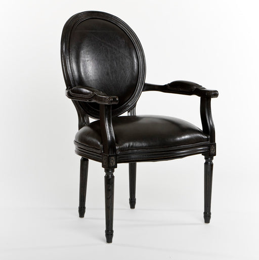 Black Leather Oval Louis Arm Chair 9