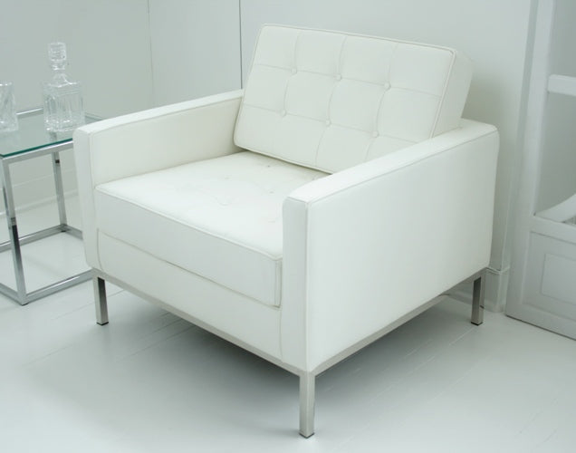 White Leather Button Tufted Knoll Style Club Chair 9