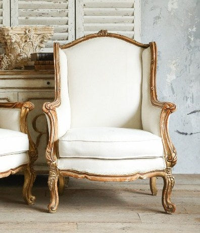 Vintage Louis XV Gilt Upholstered Wing Back Club Chair 1 1