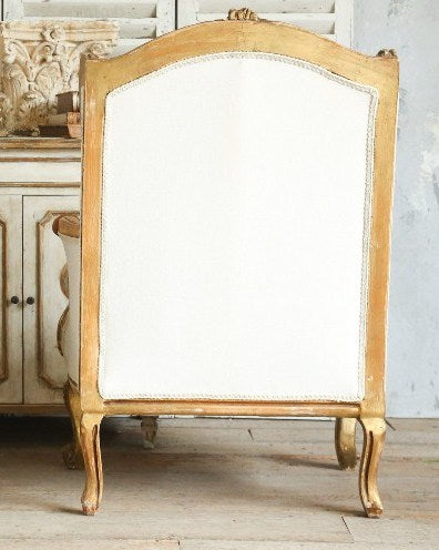 Vintage Louis XV Gilt Upholstered Wing Back Club Chair 2 1