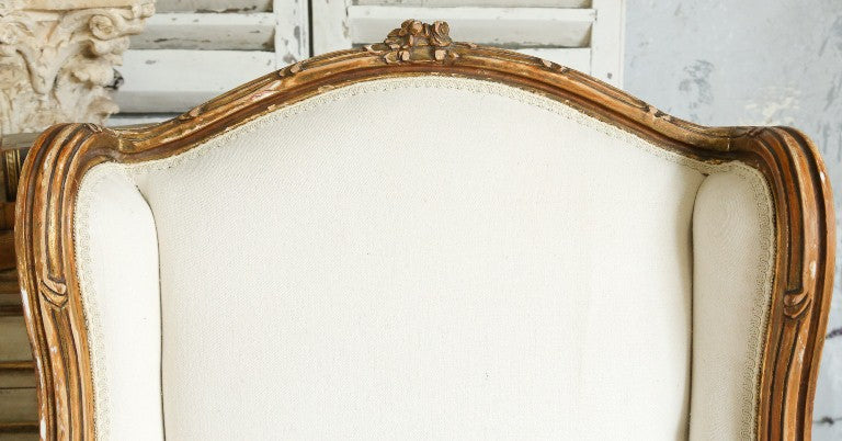 Vintage Louis XV Gilt Upholstered Wing Back Club Chair 3 1