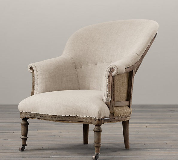 Deconstructed French Napoleonic Chair in Sand Belgian Linen 1