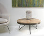 Reclaimed Wood and Wrought Iron Round Coffee Table 8