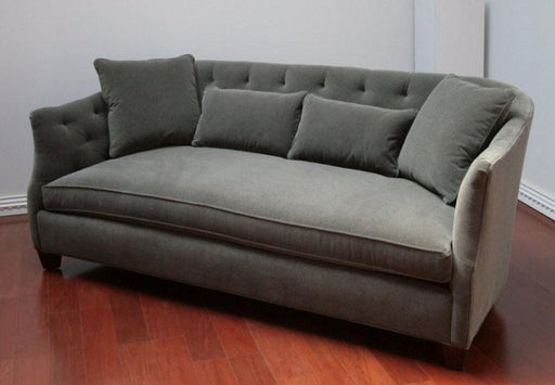 Curved Grey Velvet Sofa with Tufted Back 9