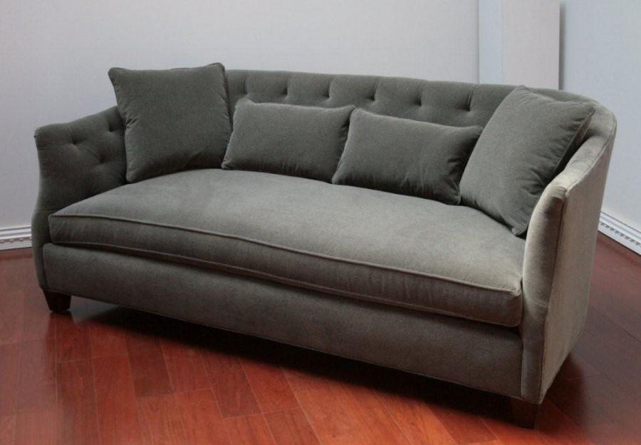 Curved Grey Velvet Sofa with Tufted Back 9