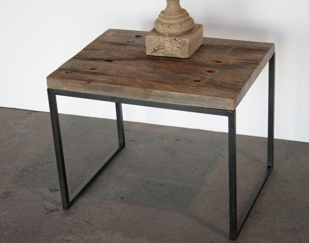 Iron Side Table with Reclaimed Wood Top with Holes 9