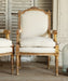 Vintage Louis XVI Gilt Upholstered Square Back Arm Chair 1 1