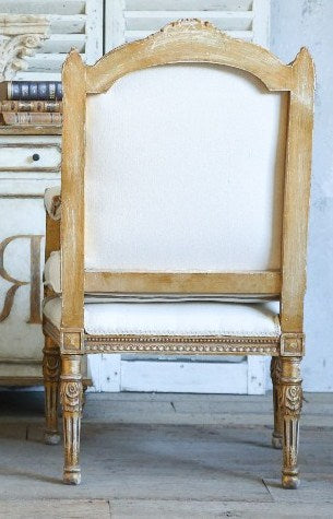 Vintage Louis XVI Gilt Upholstered Square Back Arm Chair 2 1