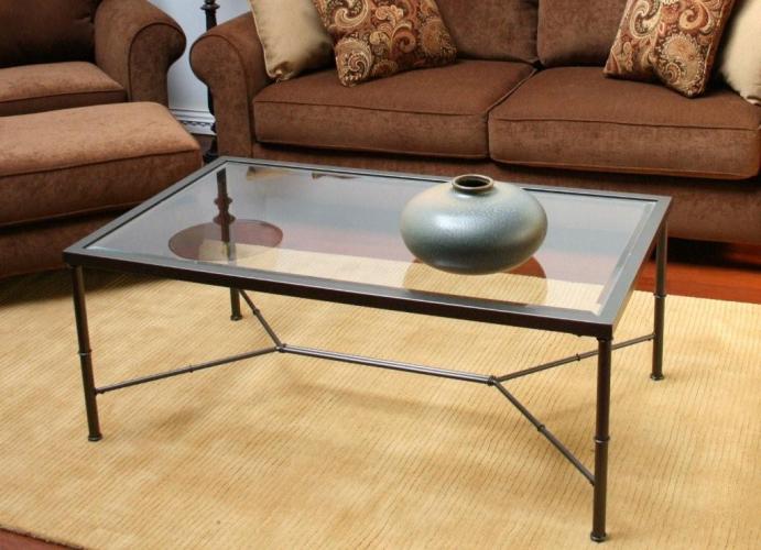 Metal Coffee Table with Glass Top and X Stretcher Base 1 7