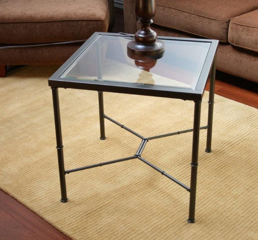 Metal End Table with Glass Top and X Stretcher Base 1 7