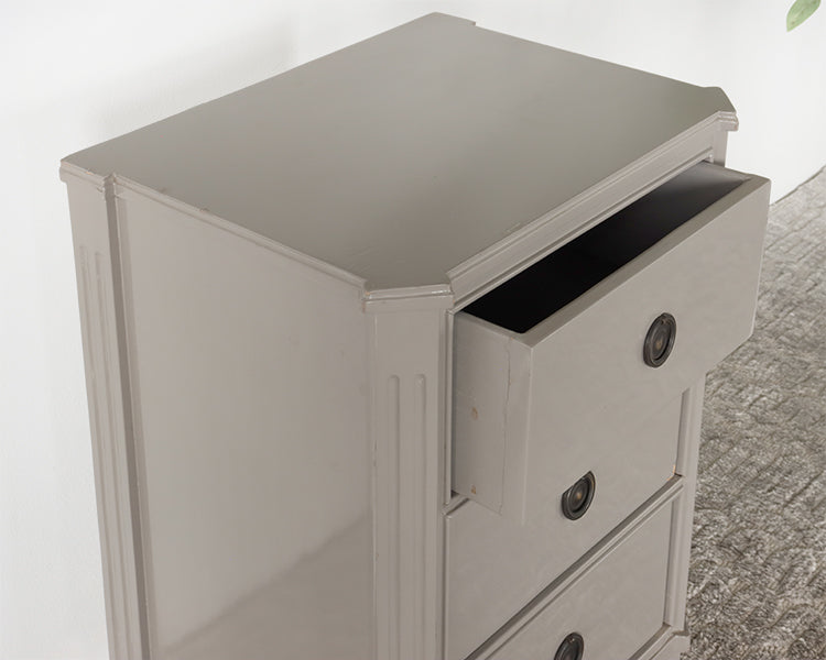 Chelsea Textiles Gustavian Bedside Table with Three Drawers in Ash Gray Lacquer
