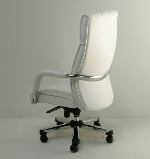 Quilted White Leather Executive Chair back 8