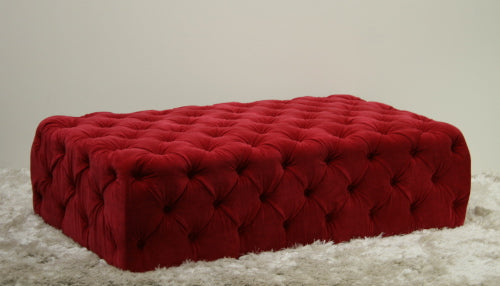 Rectangular Tufted Velvet Claret Ottoman 1