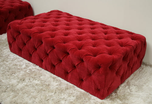 Rectangular Tufted Velvet Claret Ottoman 2 1