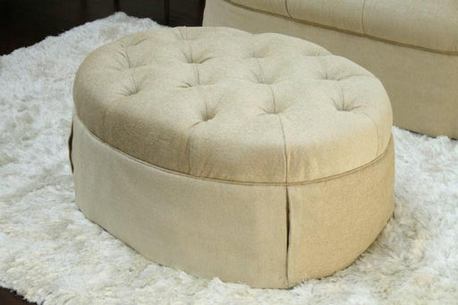 Beige Tufted Oval Ottoman with Skirt 1