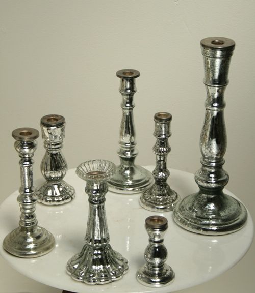  Set of 7 Antiqued Mercury Glass Candlesticks 8